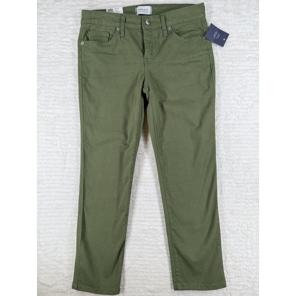 NWT Crown & Ivy Straight Leg Pants Moss Green Jeans Sz 4 Petite